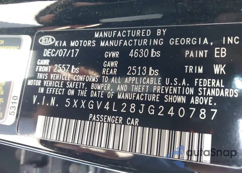 2018 Kia Optima Sx Turbo z USA, uszkodzony, nr VIN 5XXGV4L28JG240787